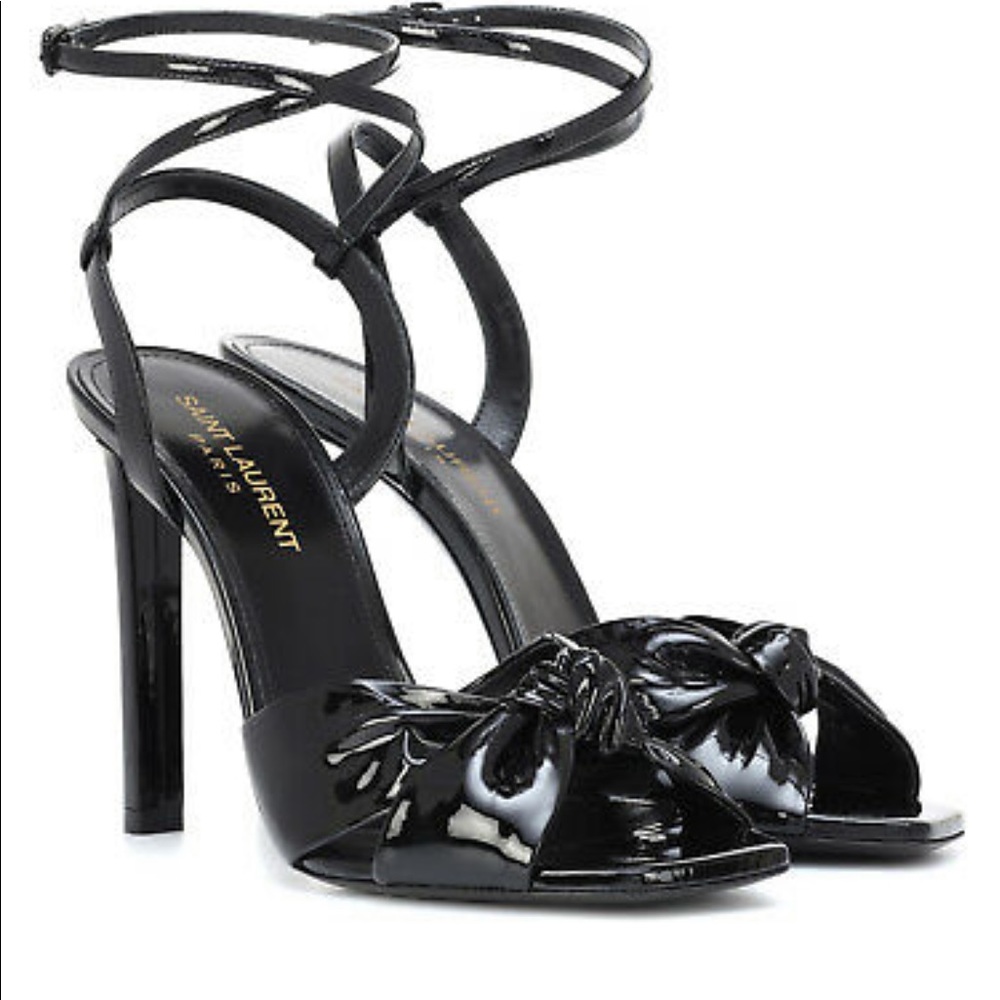 SAINT LAURENT YSL AMY KNOT Black Patent Heels